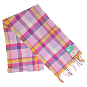 Avoca The Mill Ireland Wool Pink Purple Yellow Tartan Plaid Fringe Scarf NWT